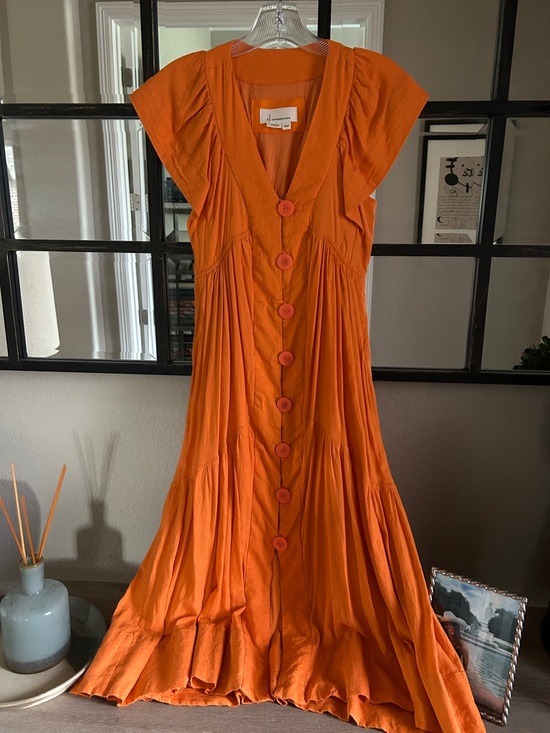 Anthropologie Dresses & Skirts - Anthropologie Vibrant Orange Button-petite midi Dress